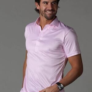 Collars and Co Semi-Spread Collar Polo Pink Gingham Size 2XL-Relaxed